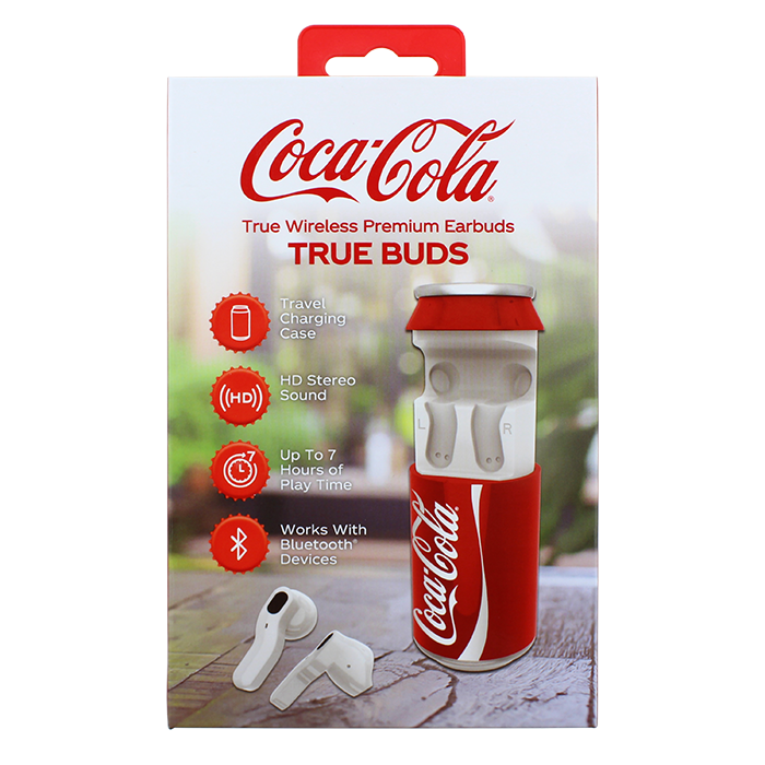 Enhance your music listening sessions with your beloved Coca-Cola beverage's crisp, delightful flavor using the stylish, top-notch "M+S" Coca-Cola True Wireless Premium Earbuds. These earbuds effortlessly connect to various Bluetooth devices, offering a wireless range of 30 feet. They provide seven hours of playback time and conveniently recharge in just two hours.