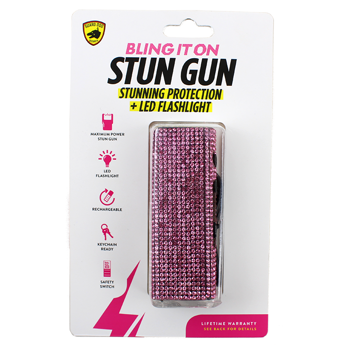 Stay safe and stylish with the "Skyline" Bling Stun Gun. This state-of-the-art personal protection device is equipped with Guard Dog's cutting-edge stun gun technology, ensuring high-voltage performance for your safety. Additionally, it features built-in LED lights for illumination, a rechargeable battery for convenience, and a safety switch to prevent accidental discharge.