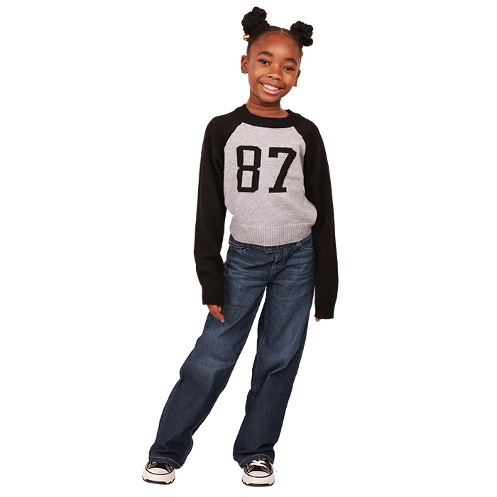 Your little girl has a keen eye for fashion and is drawn to streetwear styles. Consider the "Jolie" 87 Color Block Sweater when putting together an outfit for her. This vibrant, trendy sweater features a striking color block design that will surely catch her eye. Pair it with the "BS" Dark Wash Belted Wide Leg Denim Jeans for a stylish and comfortable look. These jeans are on-trend and have an edgy belt for added flair. Complete the ensemble with the "Lucky" High Top Platform Canvas Sneakers, which offer a perfect blend of style and comfort for your little fashionista.