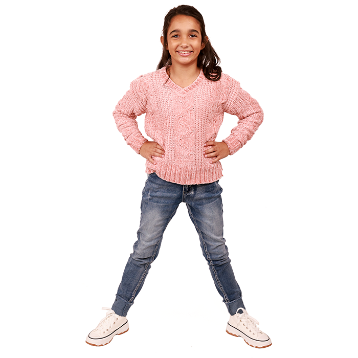 Your princess will feel incredibly comfortable and soft in the "Poof" Solid Fine Gauge Soft Knit Sweater. This versatile sweater can be paired with either the "BS" Dark Wash Denim Belted Wide Leg Jeans or the "1st Kiss" Straight Leg Cuffed Denim Jeans for a stylish and casual look. To complete the outfit, consider adding the "Lucky" High-Top Platform Canvas Sneakers, which offer style and comfort for your little one's active day.