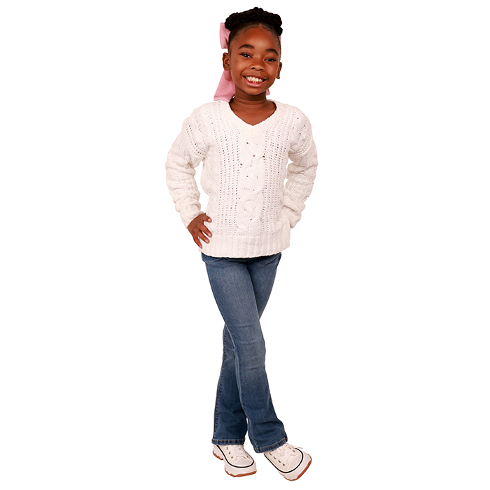 Your princess will feel incredibly comfortable and soft in the "Poof" Solid Fine Gauge Soft Knit Sweater. This versatile sweater can be paired with either the "BS" Dark Wash Denim Belted Wide Leg Jeans or the "1st Kiss" Straight Leg Cuffed Denim Jeans for a stylish and casual look. To complete the outfit, consider adding the "Lucky" High-Top Platform Canvas Sneakers, which offer style and comfort for your little one's active day.