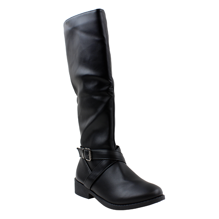 Don't overlook this staple for your fall wardrobe: Introducing our "Forever" 1.5" Pleather Buckle Round Toe Knee-High Boots. These boots are perfect for a casual yet chic look and a must-have this season.