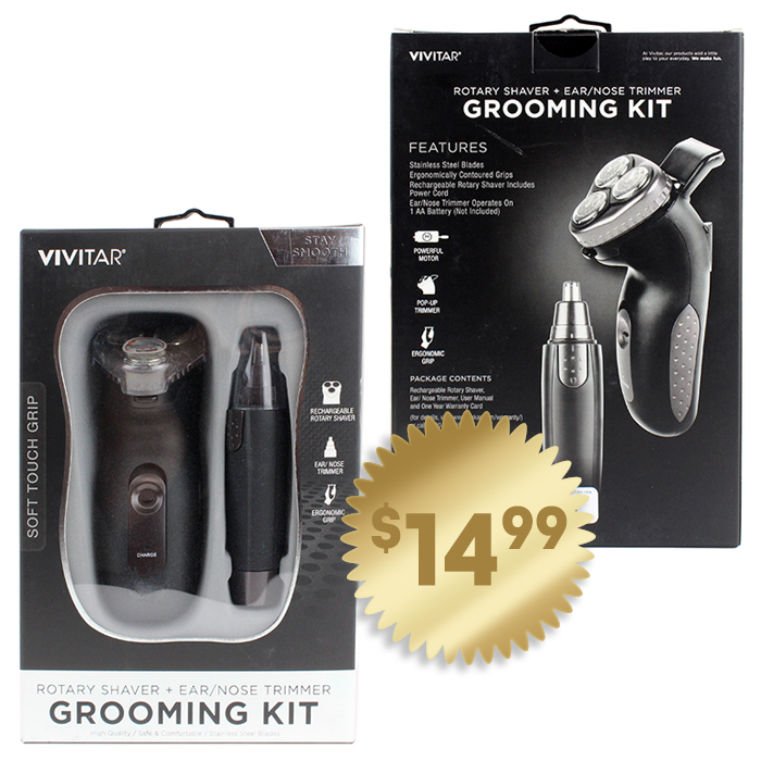 Men's rotary shaver and ear/nose hair trimmer combo