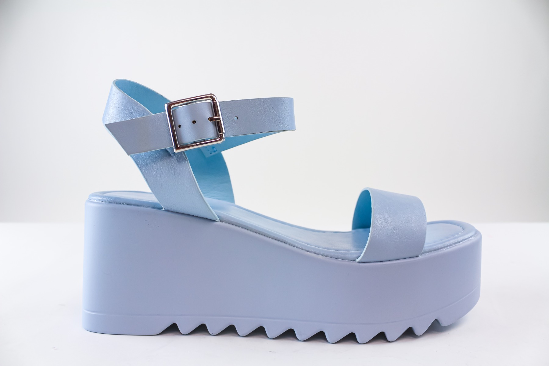 Powder Blue Sawtooth Lug Sole Platform Sandal