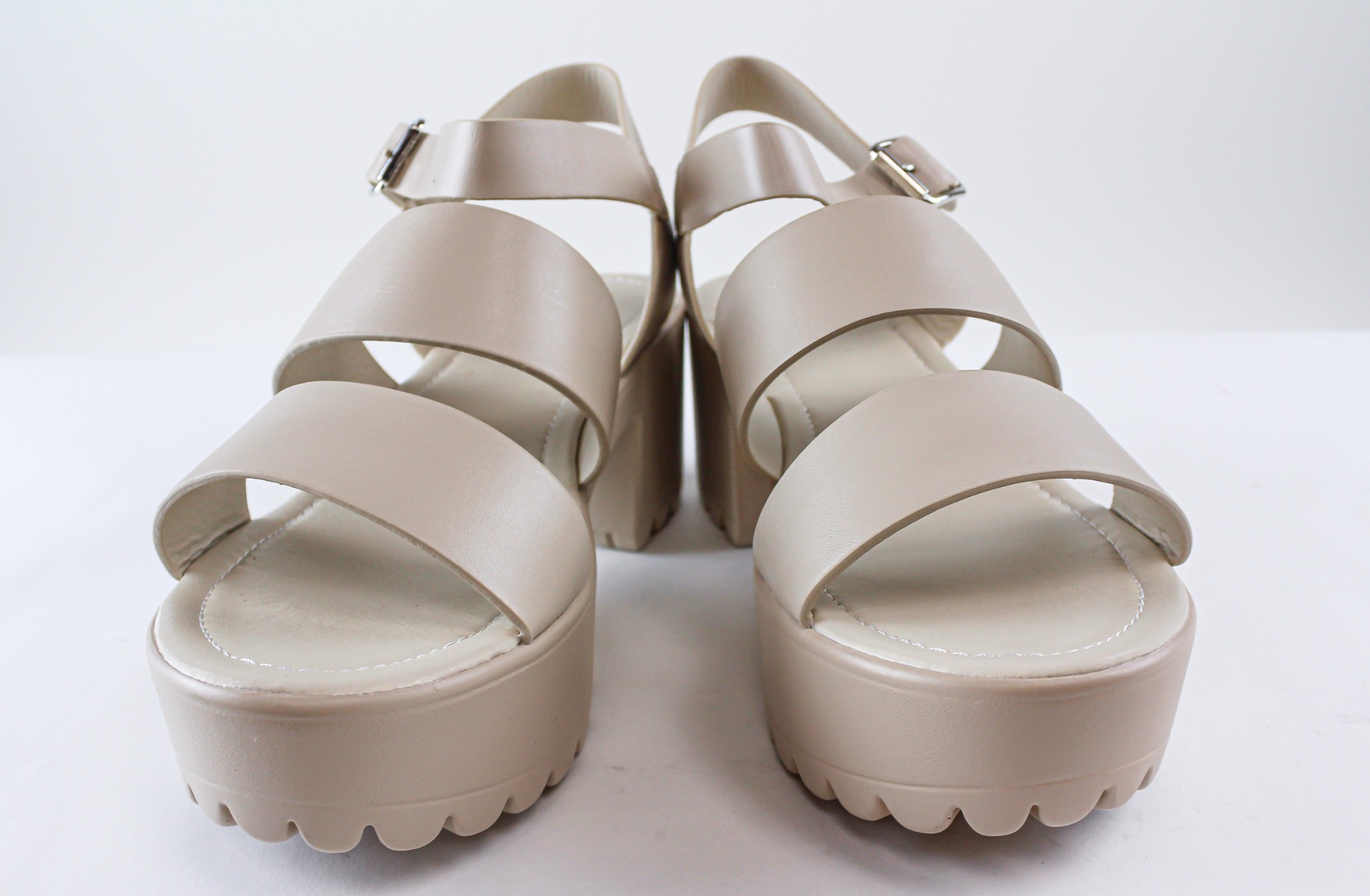 Ivory Faux Leather Lug Sole Platform Sandals