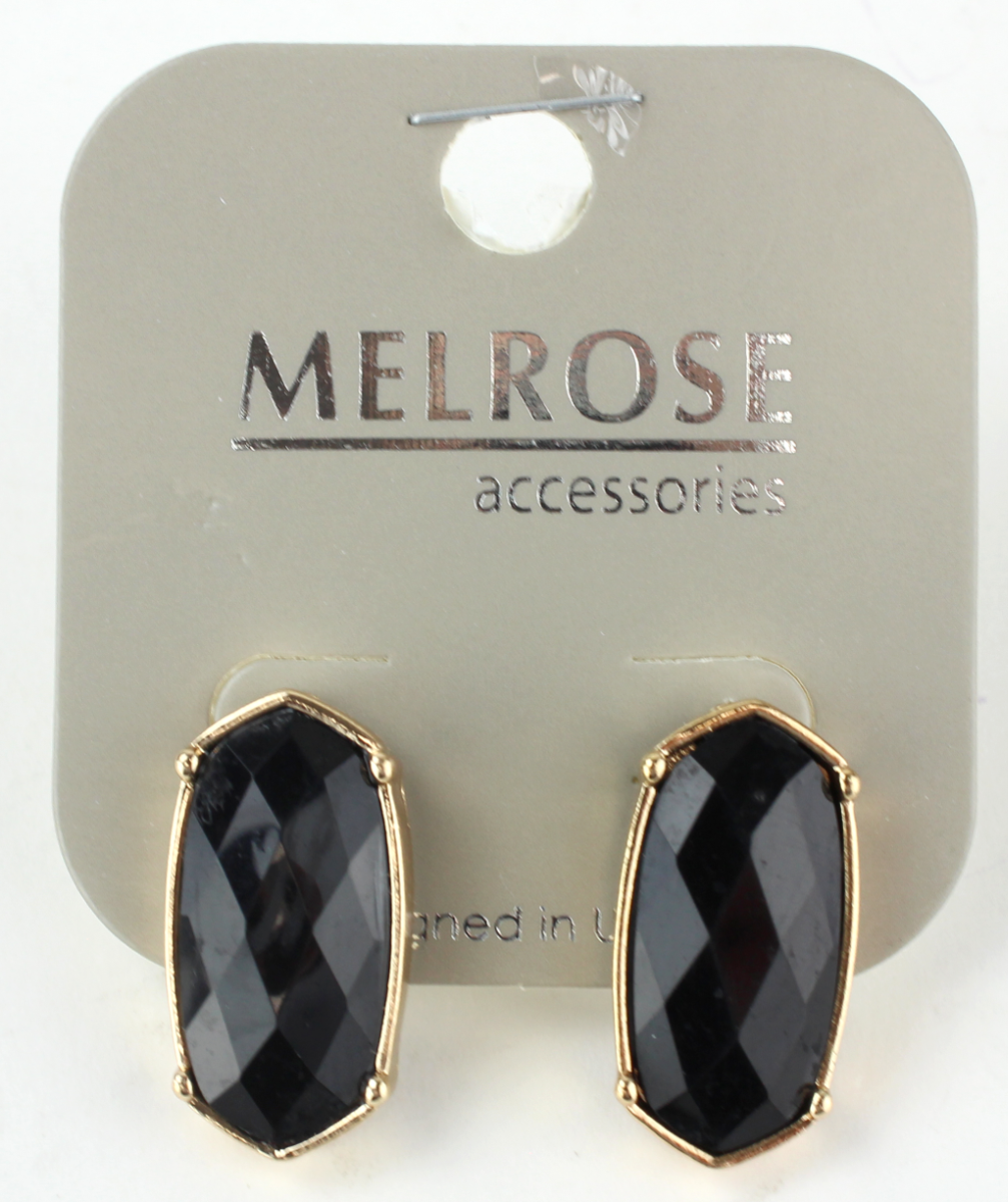 Black Faceted Earrings with Gold Tone Hardware