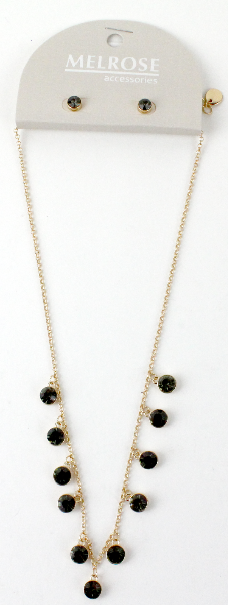 Dainty and cute, this "Pink" Black Rhinestone Earrings and Necklace Set is perfect with a party outfit.