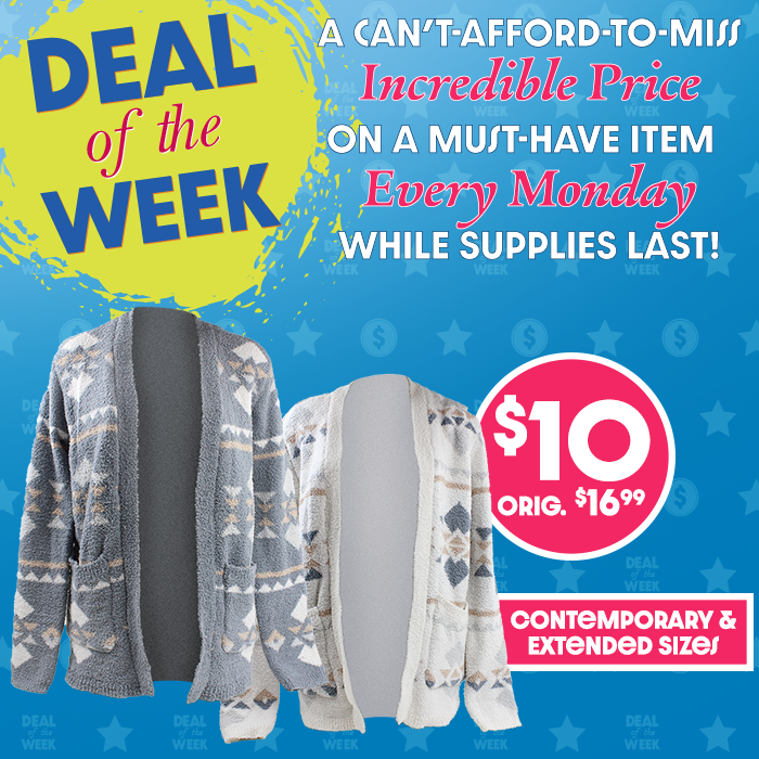 Contemporary and extended size fleece cardigan Deal of the Week $10 each