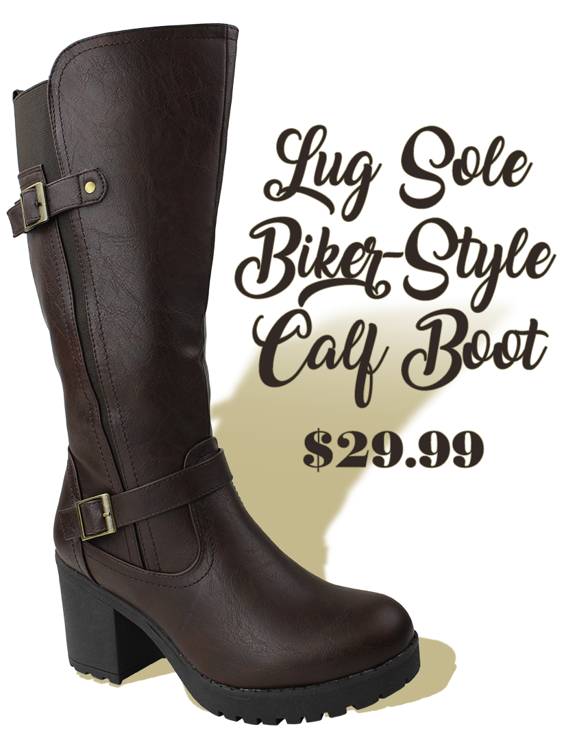 Lug Sole Biker-Style Calf Boot $29.99