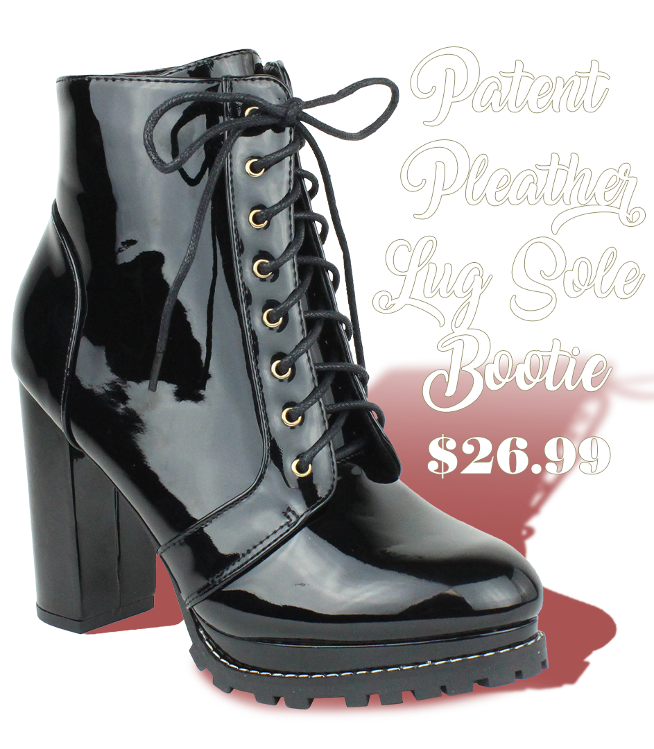 Patent Pleather Lug Sole Bootie $26.99