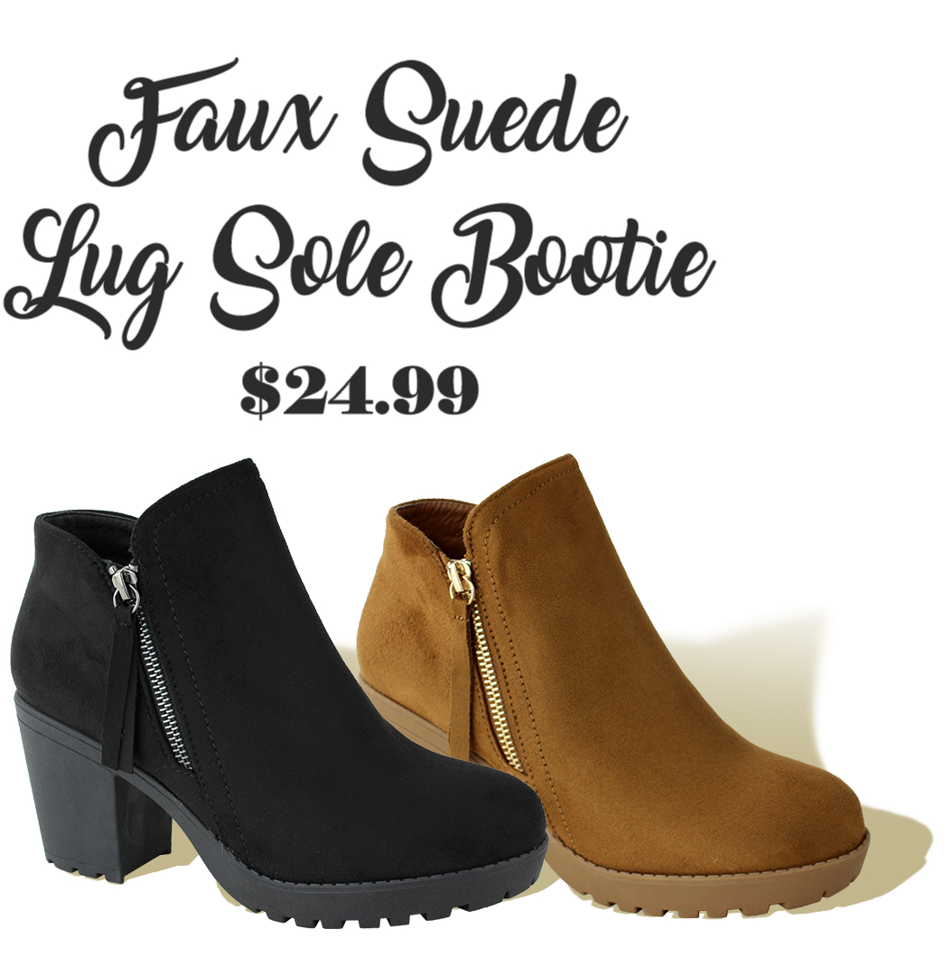 Faux Suede Lug Sole Bootie $24.99