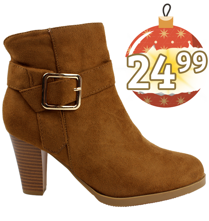 3" Stack Suede Buckle Heeled Booties $24.99