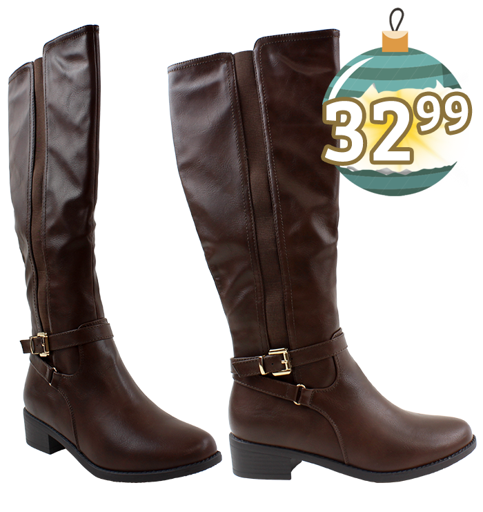 Top Moda 1.5” Stack Heel Round Toe Gunmetal Knee-High Boots $32.99 (Brown)