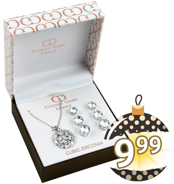 Silver tone cubic zirconia necklace and 3 pairs of earrings $9.99