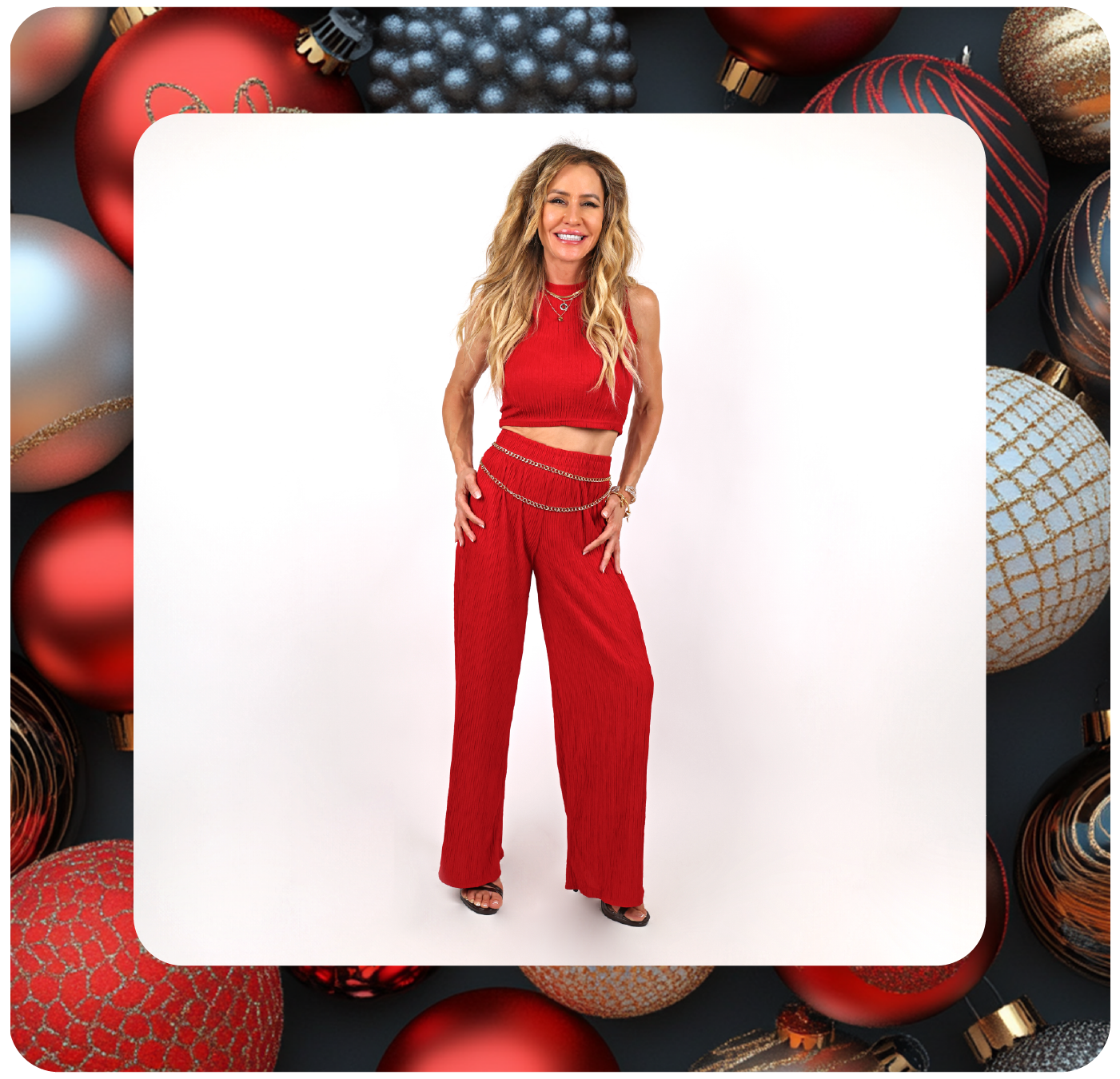 Style 1 Halter Top Textures Pants Platform Sandals