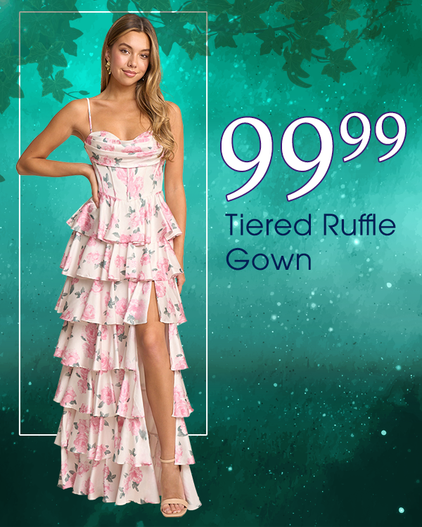 Tiered Ruffle Floral Print Gown $99.99