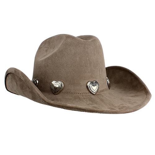 Taupe Cowboy hat with silver heart embellishment