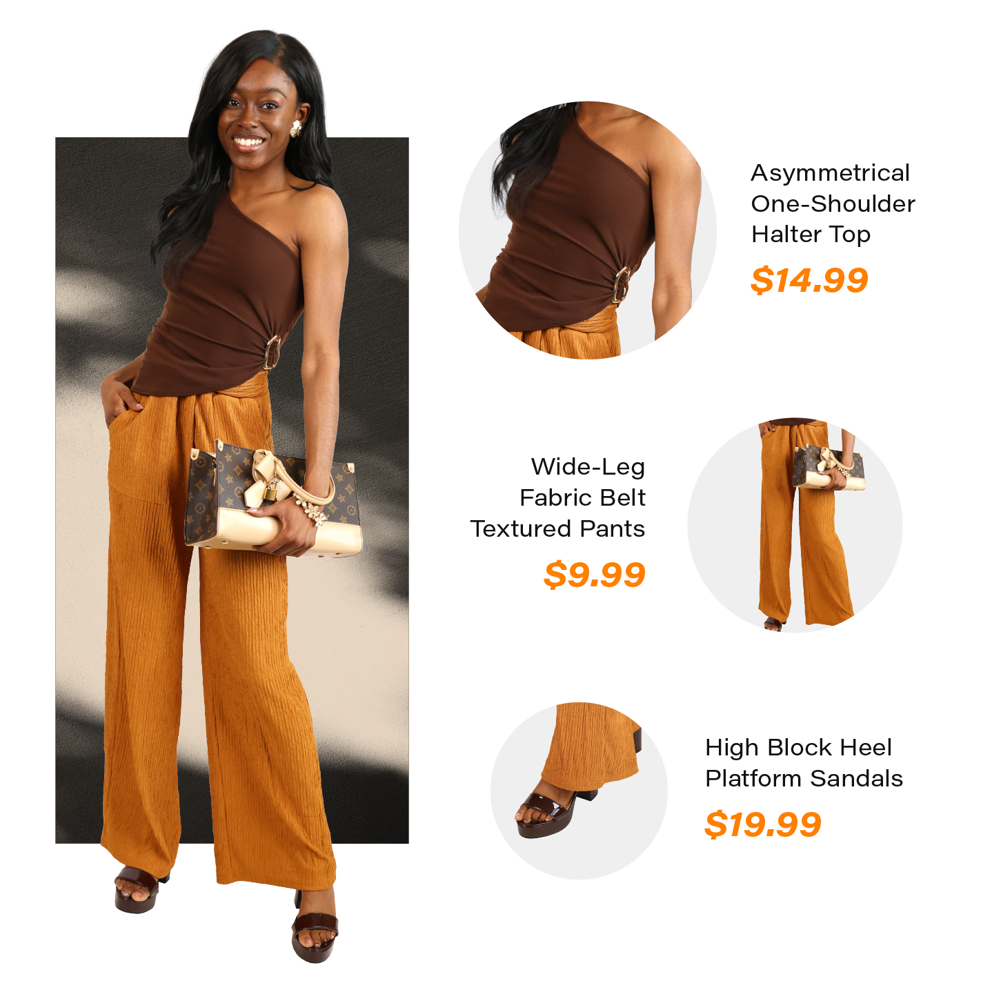 Style 1 Halter Top Textures Pants Platform Sandals