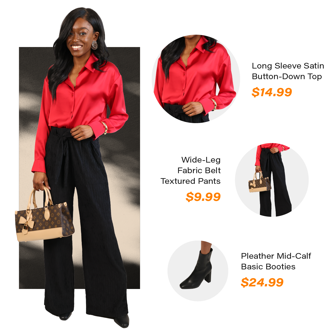 Style 5 Satin Button Down Top Textured Pants Basic Booties