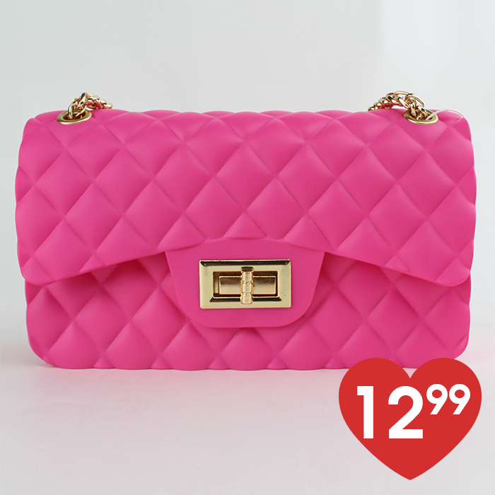 "Le Miel" Quilted Solid Jelly Chain Crossbody Bag Pink