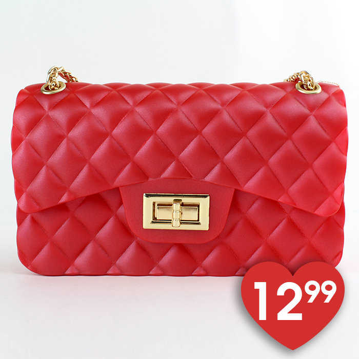 "Le Miel" Quilted Solid Jelly Chain Crossbody Bag Red