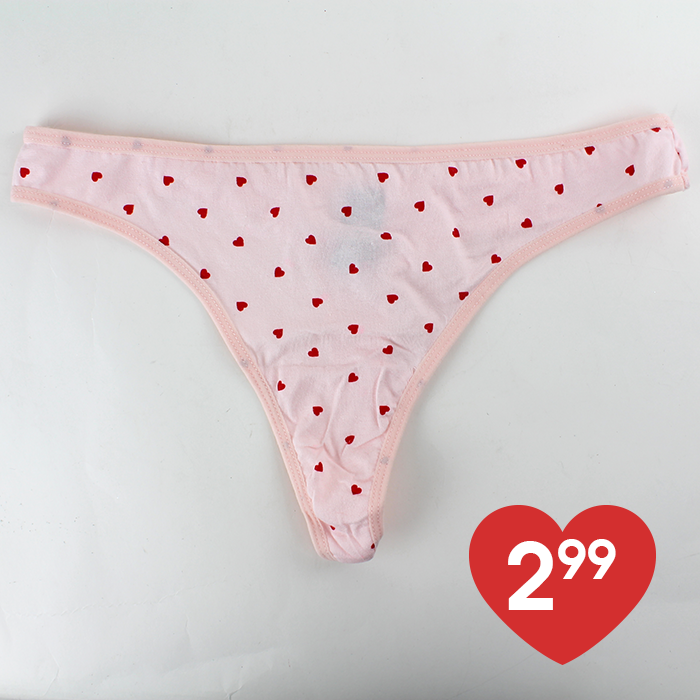 "Rene" Pink Heart Print Thong Panties