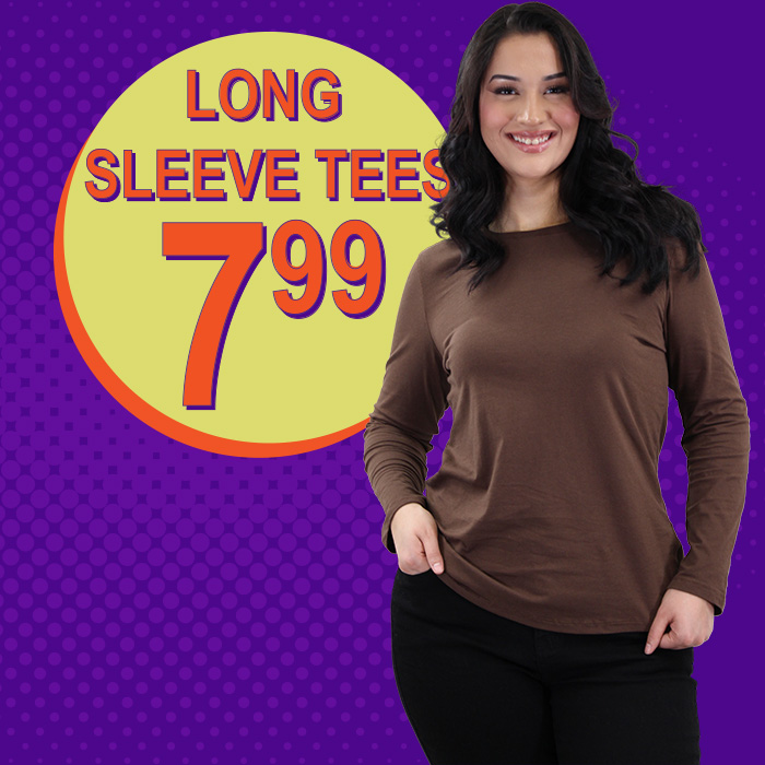 Extended Sizes Long Sleeve Tees $7.99